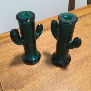 Green glass cactus candleholders